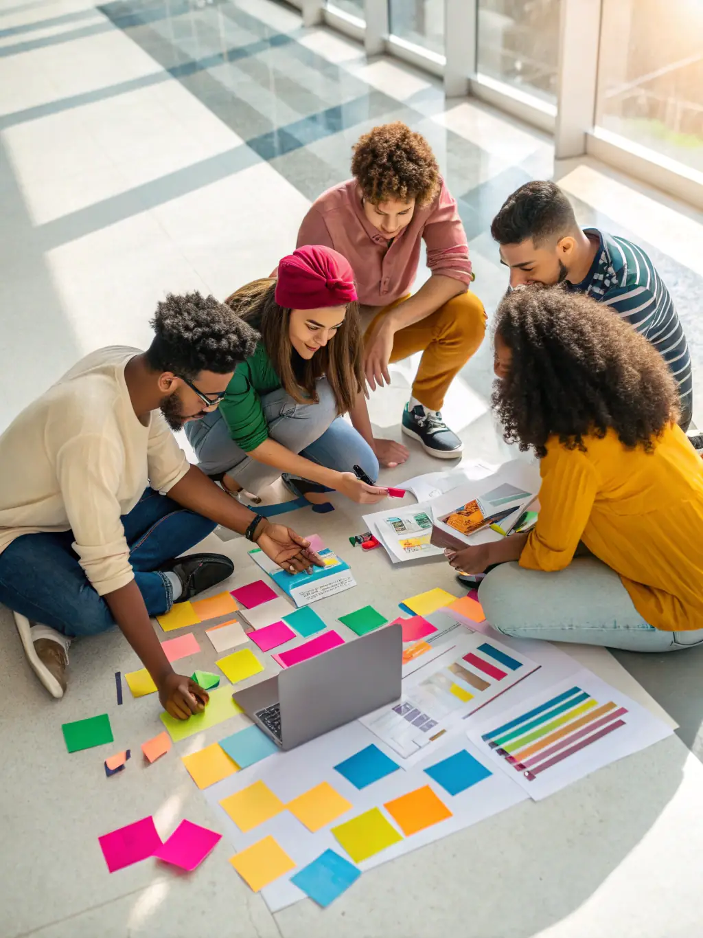 A vibrant image of participants engaged in a collaborative art project during an AVANT 1 ERE workshop, showcasing teamwork and creative expression.